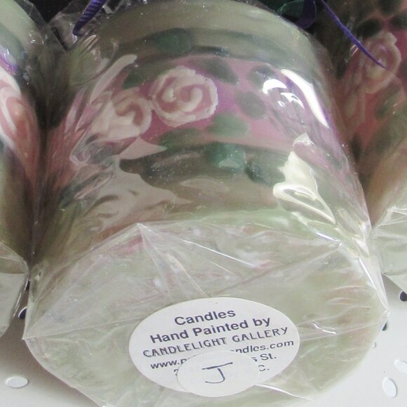 Stylized flowers, 3" Pillar Candle, Hand Painted, Nature, Codes H, J, S - Picture 4 of 5